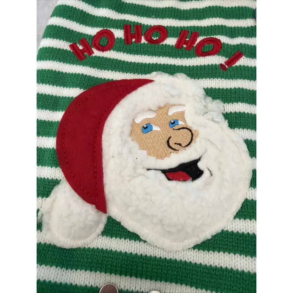 Puli & Co. Knitted Green/White Striped Santa Face Dog Sweater ~ Med ~ NWT